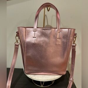 Metallic Mini Faux-Leather Shopper Tote EUC